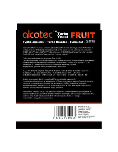 Турбо-дрожжи Alcotec Fruit Turbo, 60 г
